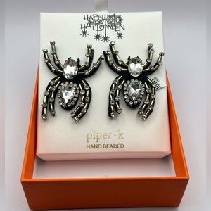 Piper K Large Halloween Spider Post Pierced Earrings Jewels Rhinestones Black